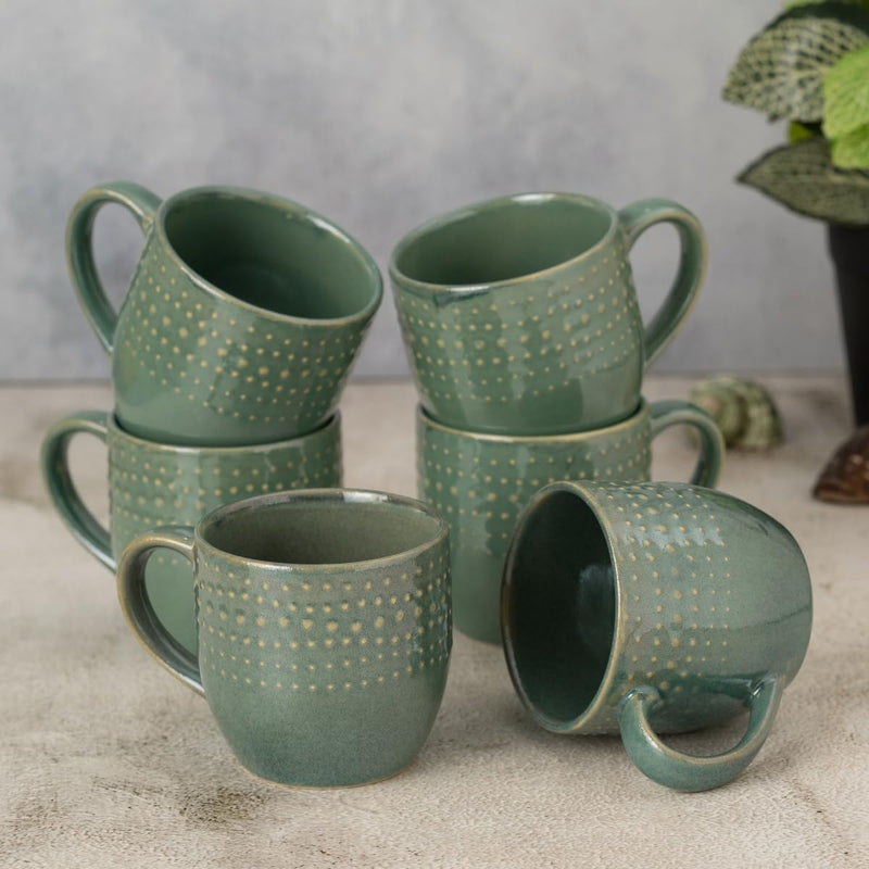 Clay Craft Fine Ceramic Apex Green Cups & Saucer, Set of 12, Cups for Tea & Coffee, Gift Set, Elegant Design for Home and Kitchen and Can Be Gifted to Your Loved Ones On Any Occassions
