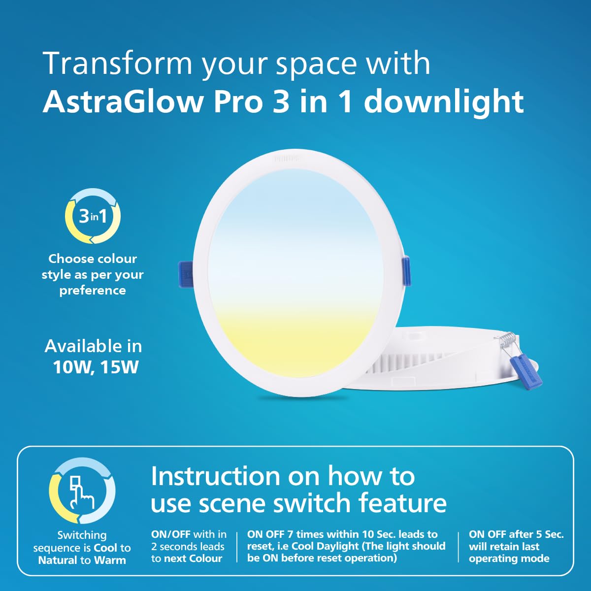 Philips 15W 3in1 Round AstraGlow Pro LED Ceiling Light