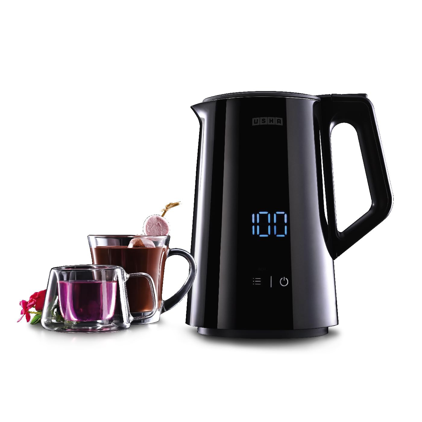 Usha ICHEF Programmable Kettle 2000 Watt| 1.5L | Digital LED Display & Touch control | Double wall for protection from hot exterior| 4 Pre-set modes| Safety with auto cut off | 2 Years Warranty(Black)