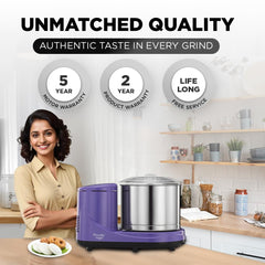 Preethi Wet Grinder|150W 2L Stainless Steel Table Top Wet Grinder|Ideal for Making South Indian Batter in Your Kitchen (Lavender)