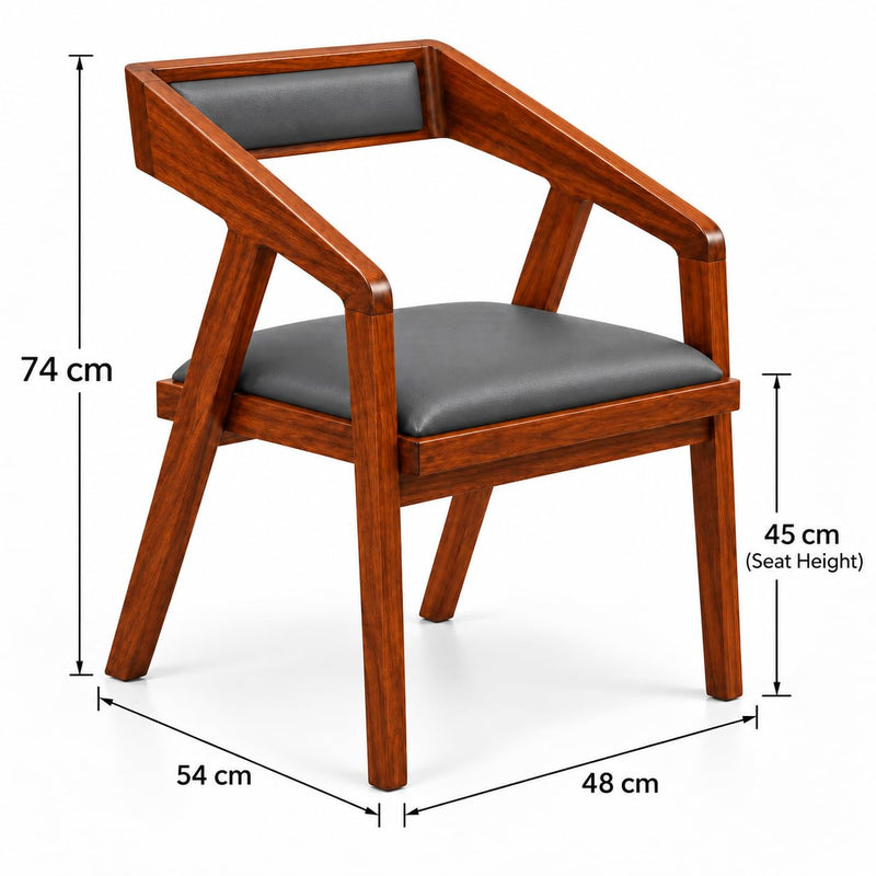 Solid Sheesham Wood Cafe Arm Chair with Grey Upholstered Seat, Modern Wooden Accent Chair for Living Room and C