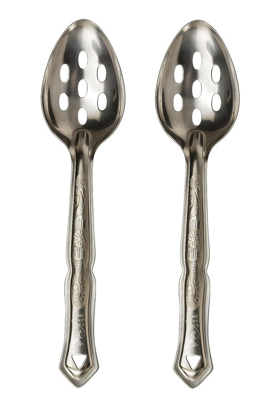 Dynore Stainless Steel Slotted/Plating/Pickle/Aachar Serving Spoon- Set of 2
