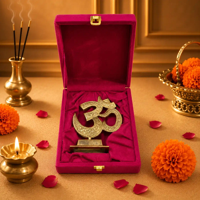 Brass Table Top Om With Stand (5.5 Inch)