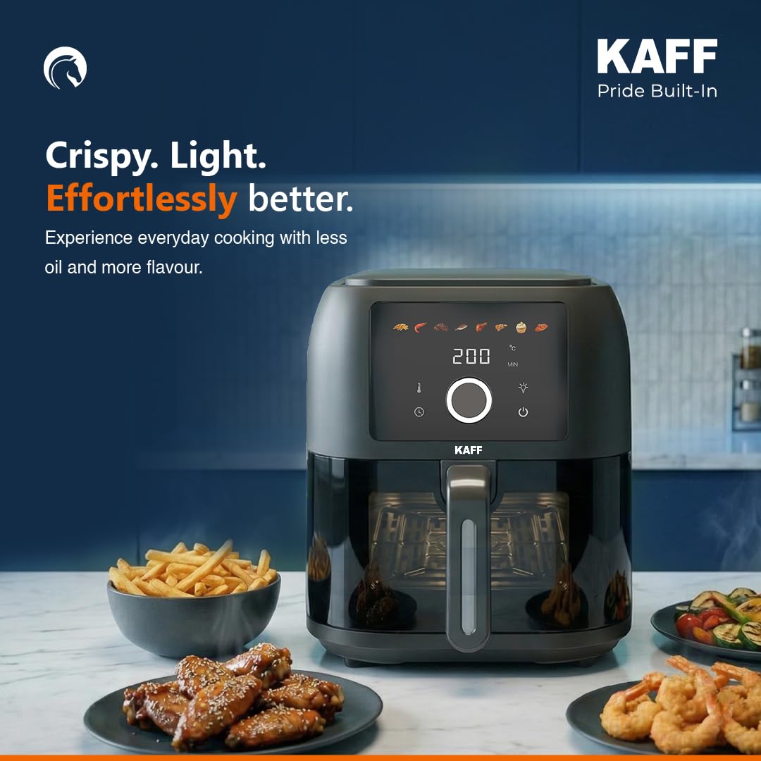 Kaff Digital Air Fryer 8L, 1700W Oil Free Air Fryer for Home, Large Basket with Visible Window, 8 Preset Cooking Modes, 