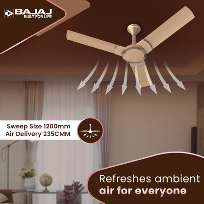 Bajaj Stylo 12S2 1200MM (48") Ceiling Fans for Home | BEE-2 Star Rated Energy Efficient Fan | SUPER 5TUFF TECHNOLOGY™ | SumoTuff Blades | High Air Delivery & High Speed | 5-Yrs Warranty 【Amber Gold】