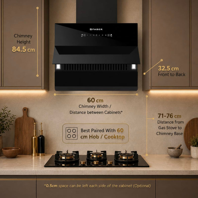 Faber Energy 60cm 1500m³/hr BLDC Autoclean Chimney|9 Speed Silent Hood|Energy Efficient|Filterless |Touch&Gesture Contro
