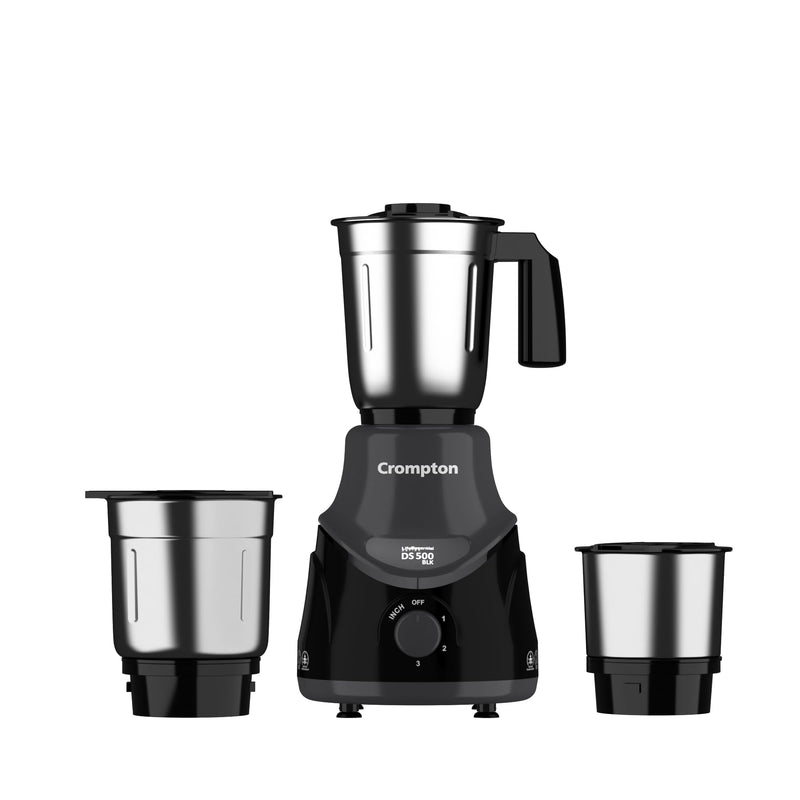 Crompton Ameo 500W Mixer Grinder with Powertron Motor & Motor Vent-X Technology, Robust design (3 Stainless Steel Jars, Blue and Black)