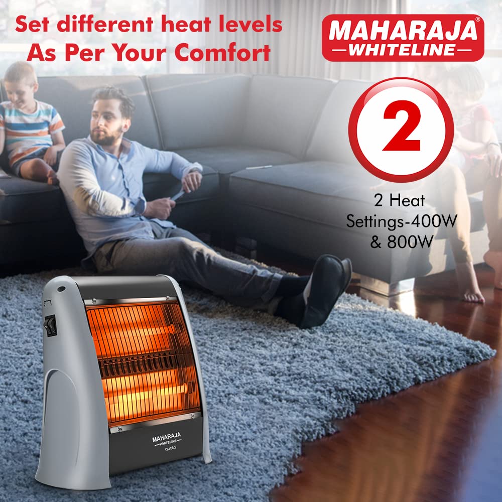 Maharaja Whiteline Quato 800 Watts Quartz Heater | 2 Heat Setting | Easy to Carry | Shock Proof Body (Grey)
