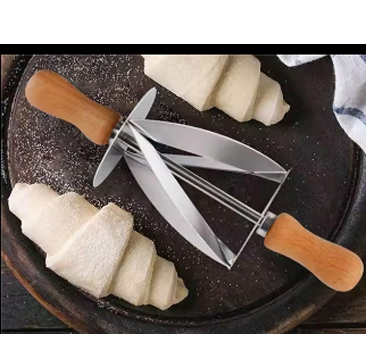 ExcitingDealz Multi-Functional Unique Stainless Steel Manual Croissant Dough Rolling Cutter Perfect Shaped Bread Pastry Cutter Knife Tool