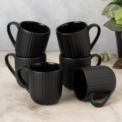 Clay Craft Fine Ceramic Linea Black Cups & Saucer, Set of 12, Cups for Tea & Coffee, Gift Set, Elegant Design for Home and Kitchen and Can Be Gifted to Your Loved Ones On Any Occassions
