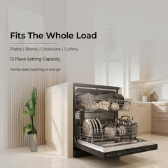 Midea 13 Place Setting Freestanding Dishwasher, 7 Wash Programs, Intensive 70°C, Glass Care Mode (MDWPF1301F(B) IN, ECO & Rapid Wash, Fully Automatic, Suitable for Indian Kitchen)