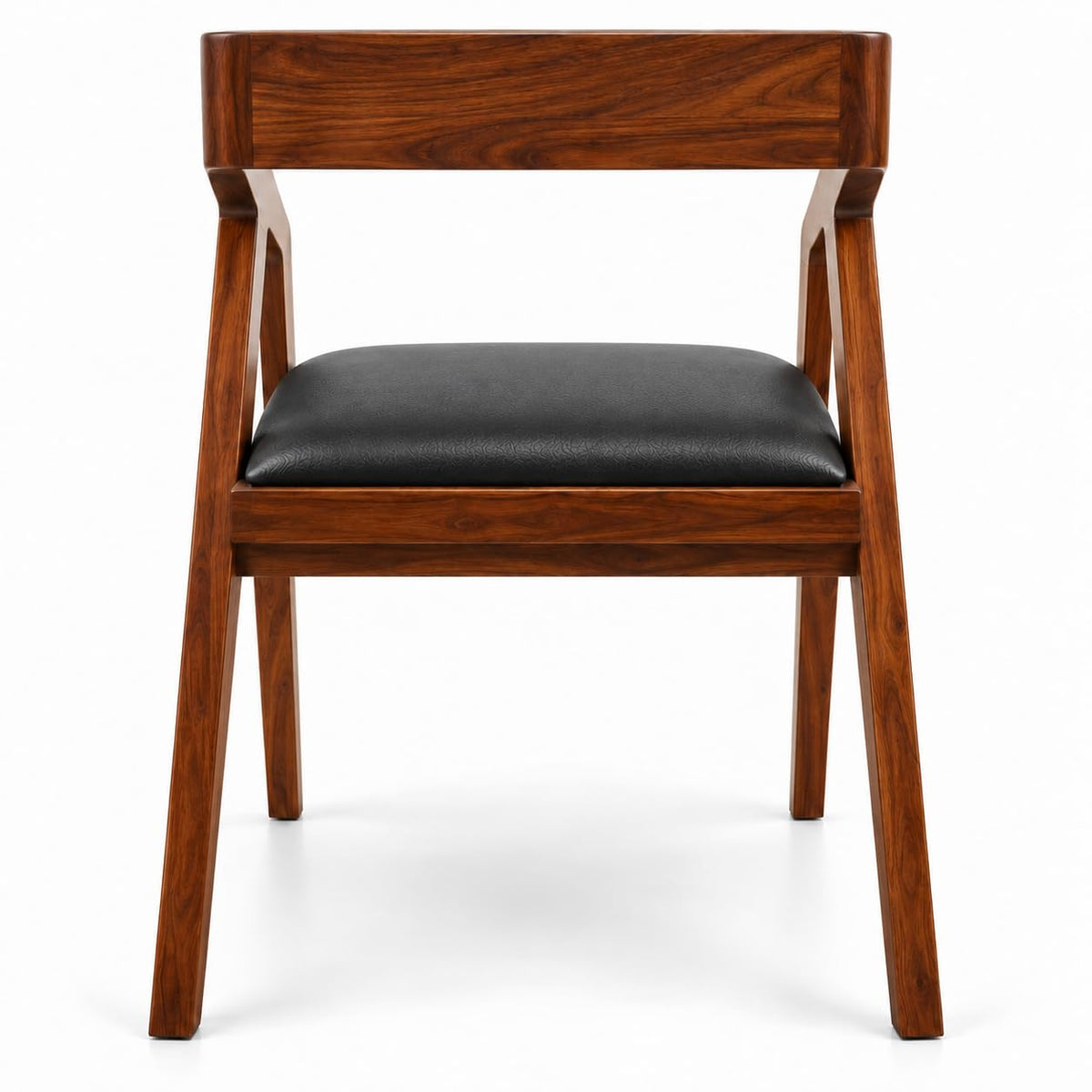 Solid Sheesham Wood Arm Chair With PU Leather Cushion – Modern Study Chair For Office Room, Dining Room, Living
