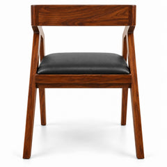 Solid Sheesham Wood Arm Chair With PU Leather Cushion – Modern Study Chair For Office Room, Dining Room, Living