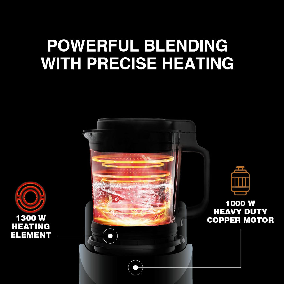 USHA Abs iChef Blender Heater|1000 W|Quadra Noise Reduction Technology For Super Silent Operation|6 Functions: Soup making, Blending, Grain & Nut milk, Pureeing, Dry Grinding and Wet grinding (Blue)