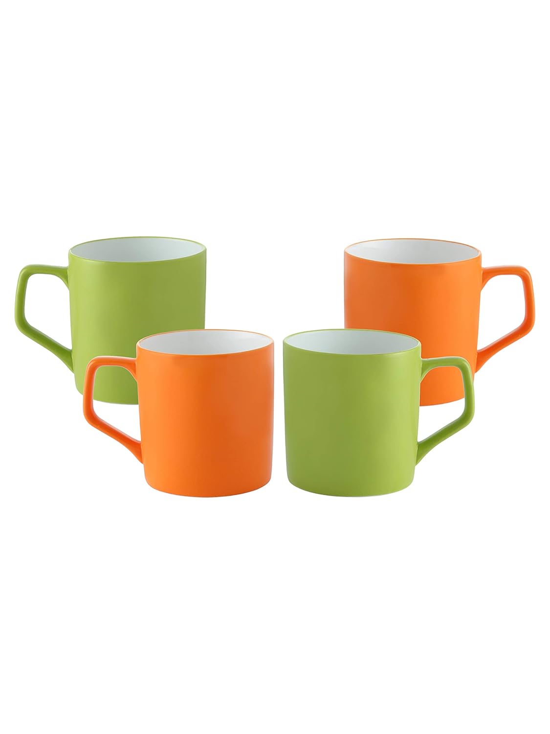 Clay Craft Fine Ceramic Solid Orange and Green Coffee Mugs Set of 4 Perfect for Your Modern Kitchen and for Gifting Purpose