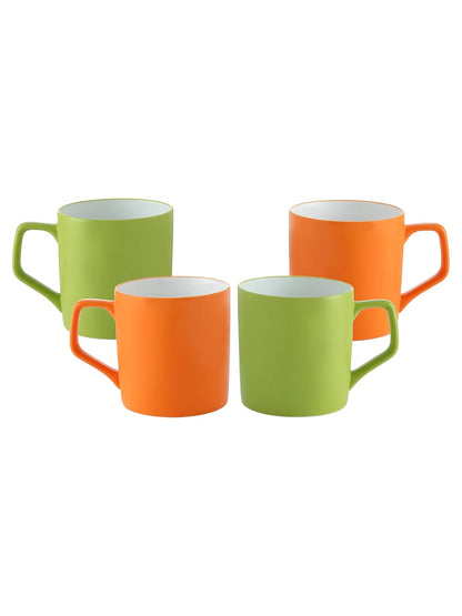 Clay Craft Fine Ceramic Solid Orange and Green Coffee Mugs Set of 4 Perfect for Your Modern Kitchen and for Gifting Purpose