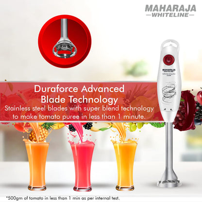 Maharaja Whiteline Turbomix King Plus Hand Blender, 250W, Duraforce advanced blade technology, 800ml multi-purpose jar, 500ml Chopper… (250)