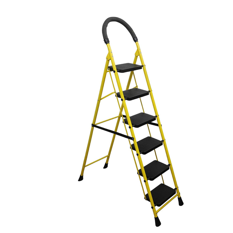 BonKaso Mild Steel Multipurpose Climb Swift 4-Step Foldable Ladder with Safety Clutch Lock, Load Capacity Upto 120kg – Anti-Slip Designed for Indoor & Outdoor Use (Yellow & Black)