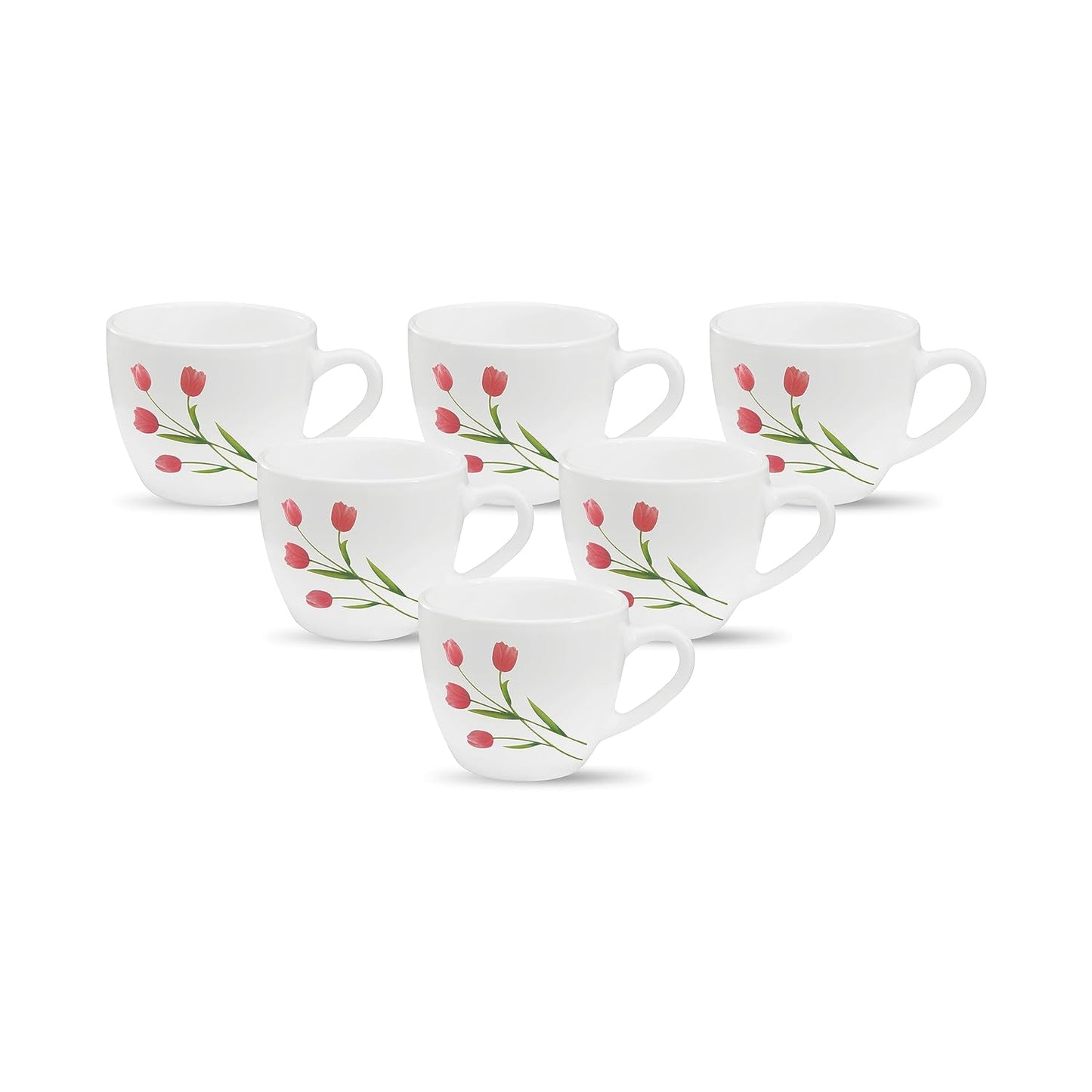 La Opala, Novo Collection Opal Glass Crockery | Cup Lily, Set of 6 | Radiant Curves, 150 ml | for Tea & Coffee | Microwave Safe | 100% Vegetarian | Toughened Extra Strong | Super Light | Super White