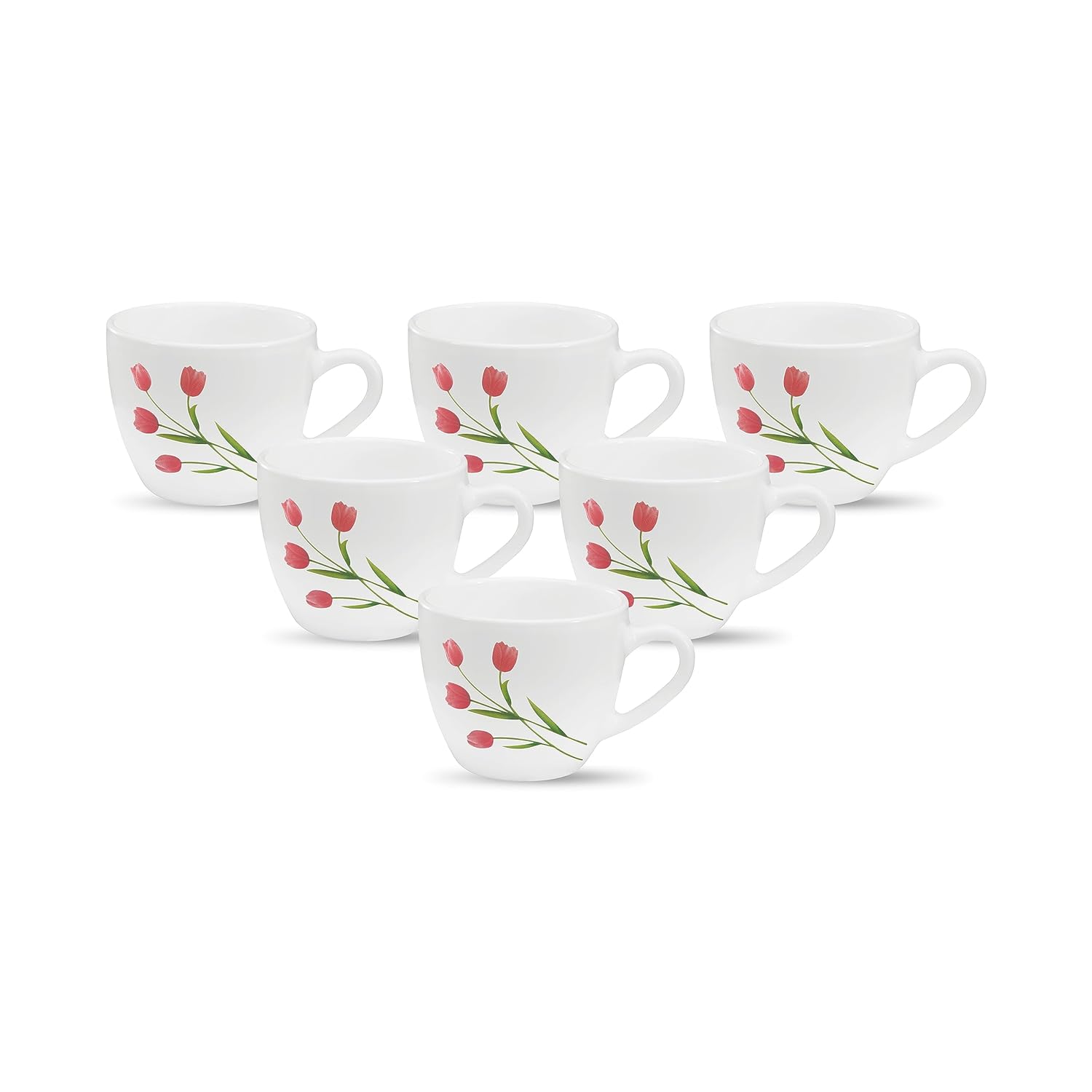 La Opala, Novo Collection Opal Glass Crockery | Cup Lily, Set of 6 | Radiant Curves, 150 ml | for Tea & Coffee | Microwave Safe | 100% Vegetarian | Toughened Extra Strong | Super Light | Super White