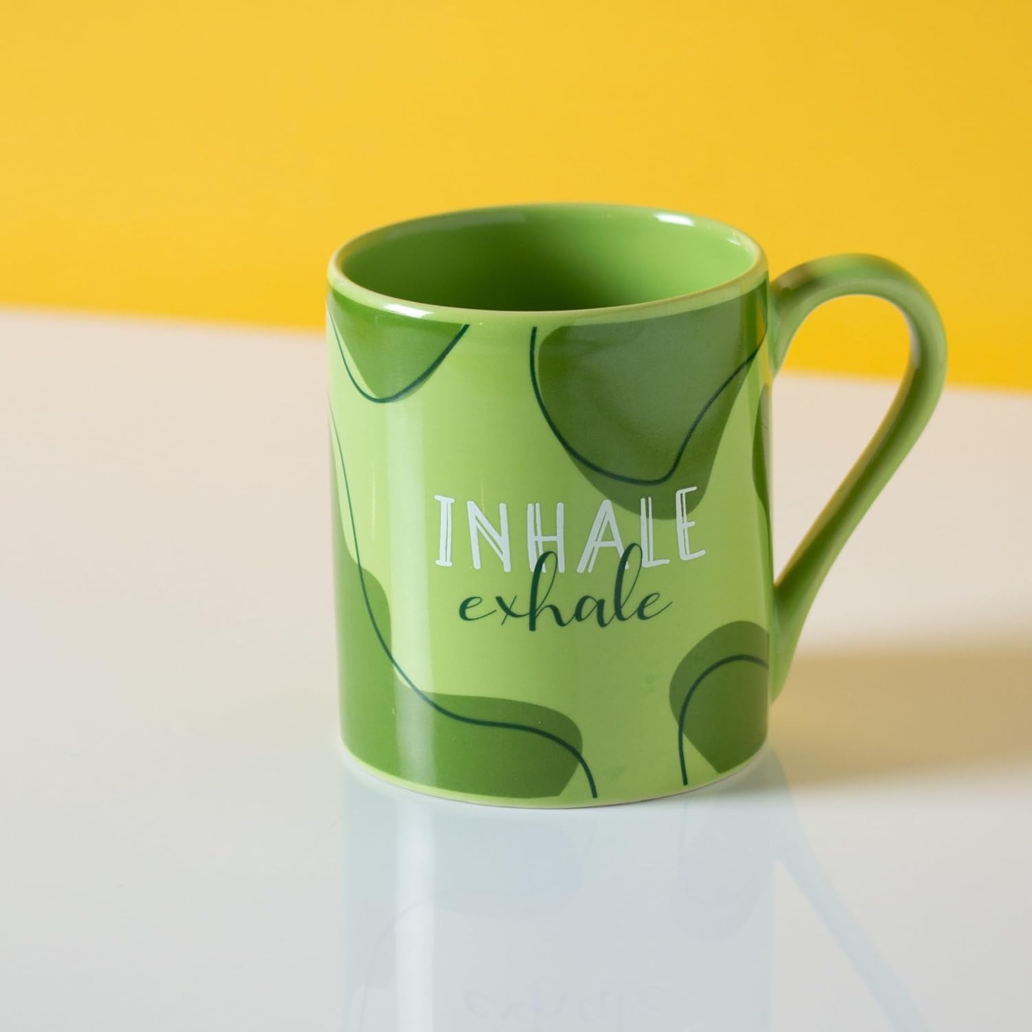 Clay Craft Fine Ceramic Milk/Coffee Mug - 350 ml Each- Set of 2 (Inhale Exhale)