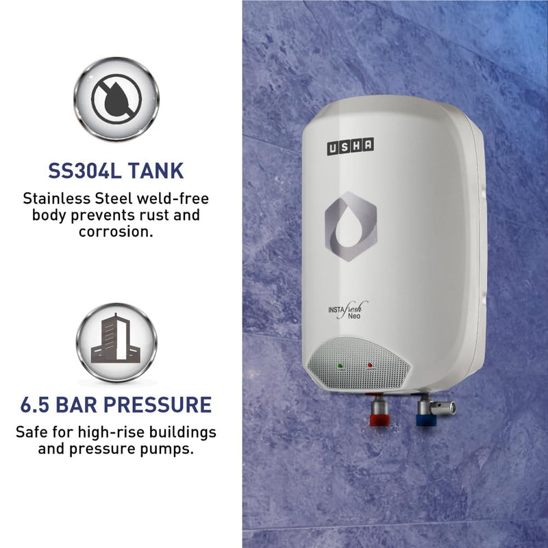 Usha Instafesh Neo 3 Litre Instant Water Heater (White), Wall Mounting