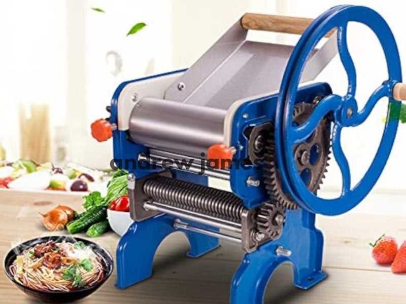 ANDREW JAMES Manual Commercial Heavy-Duty Manual Noodle Maker Machine with Dual 2mm & 4mm Stainless Steel Blades – Hand Crank Pasta Roller for Homemade Spaghetti & Dough Sheets