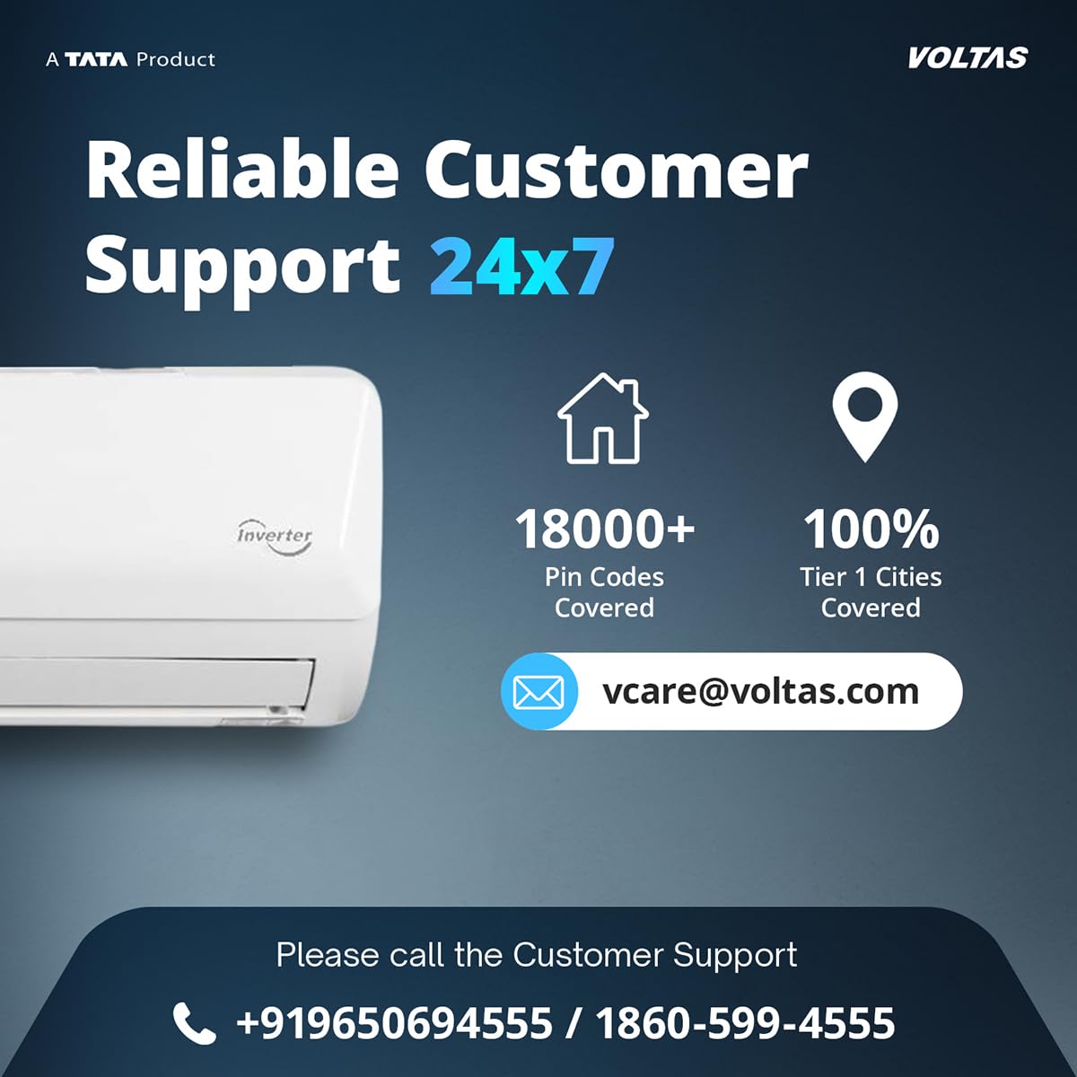 Voltas 2 ton 3 Star,New star rated, Inverter Split AC (Copper, Convertible 5-in-1 Cooling Mode, 2-Way Air Swing, Anti-dust Filter with Anti Microbial Coating, Auto Clean, (243INV CAM, White)