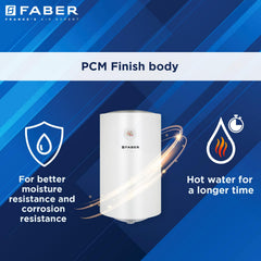 Faber Jazz Elite 35L Vertical Storage Water Geyser | Heating Indicator, 8 Bar Pressure, Titanium Glassline Coated Tank, 
