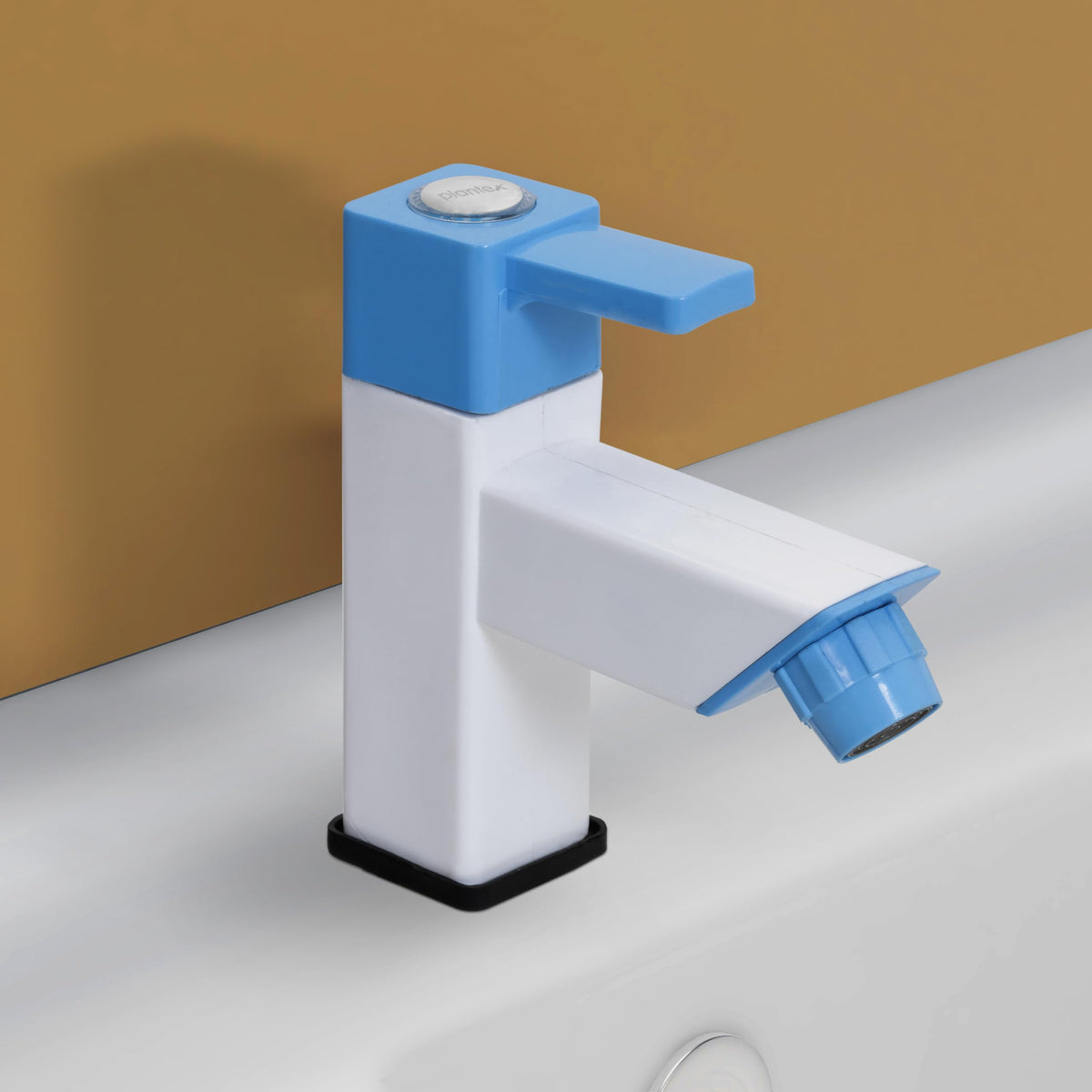 Plantex PTMT ES-113 Single Lever Pillar Painted Tap For Wash Basin With Plastic Wall Flange/Bathroom Water Tap (Blue & White)-1