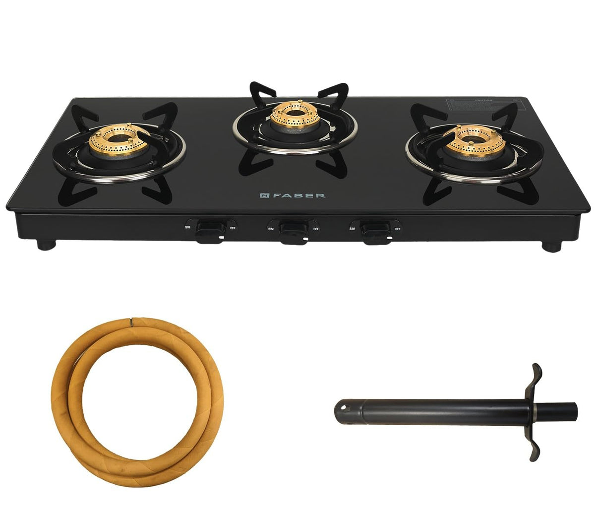 Faber 4 Burner Daisy Pro Cooktop | Free Hose Pipe & Piezo Lighter | Black Glass Top | Powder Coated Pan Support | Manual