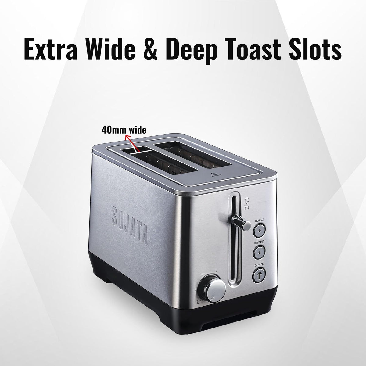Sujata Pop-up Toaster | Stainless Steel, 7 Heating Modes, Cool Touch, Reheat & Defrost - PT11 - 2 Slice, 900W