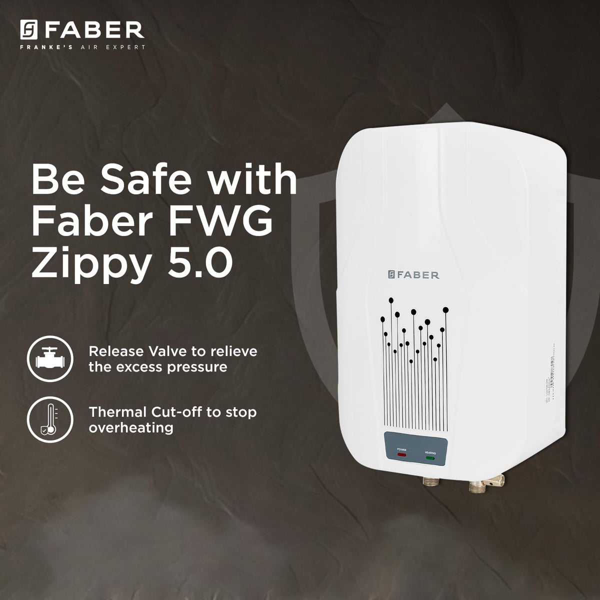 Faber Zippy Instant Geyser 5 Litre| 3000W Powerful Heating | Superior Energy Efficiency | 5Yr Tank, 3Yr Heating Element 
