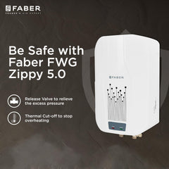 Faber Zippy Instant Geyser 5 Litre| 3000W Powerful Heating | Superior Energy Efficiency | 5Yr Tank, 3Yr Heating Element 