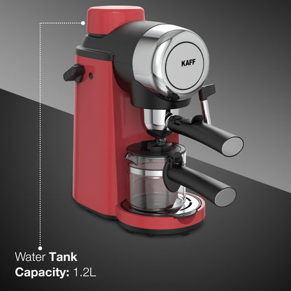 KAFF VIENNA 800 Watts Espresso, Cappuccino and Latte Coffee Maker, Glass Carafe Jar, 750W, with Automatic Pressure-Release, Over-Heat and Over-Pressure Protecting Device (Red)