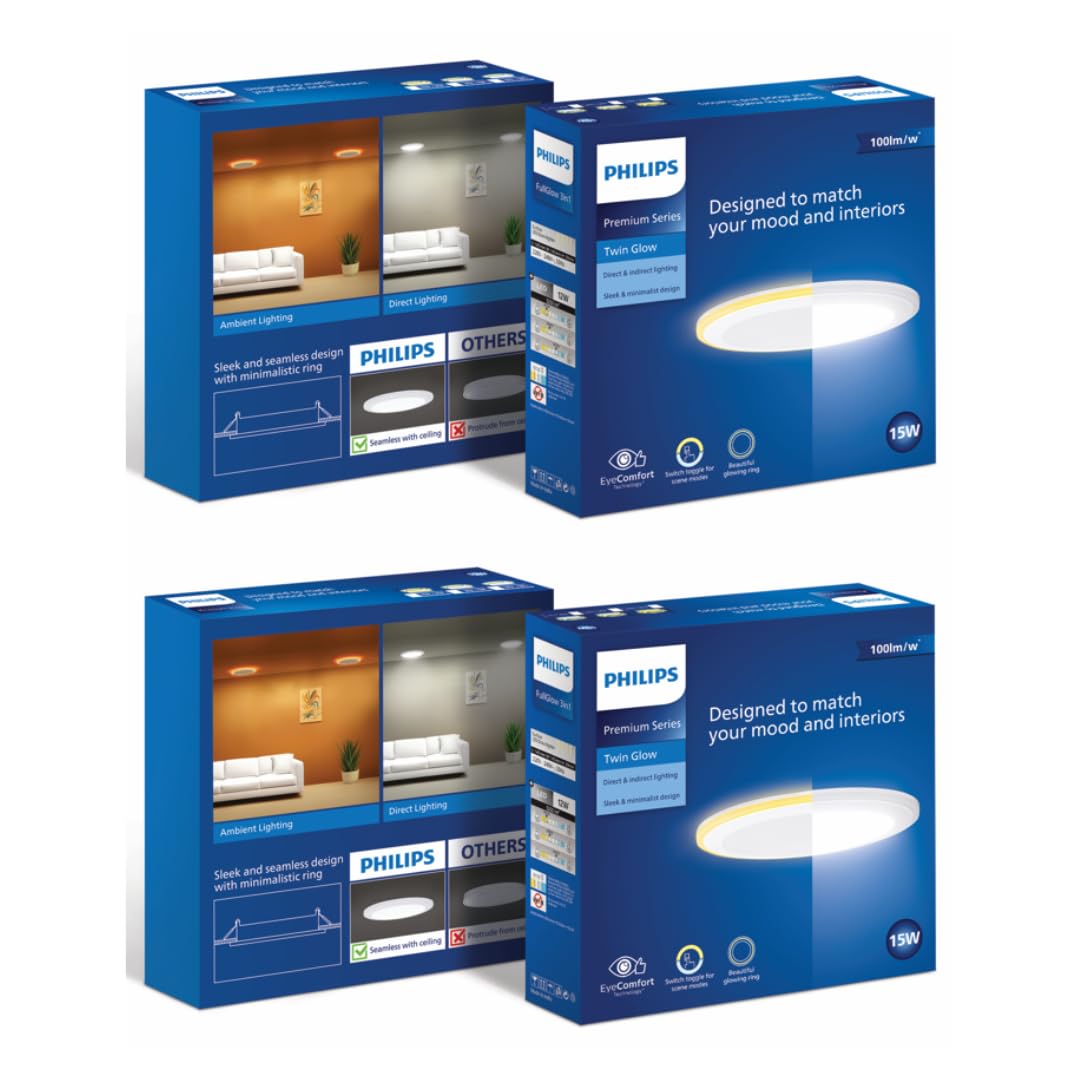 Philips 15-watt Round LED Up-Down Downlighter (Pack of 2) (Warm White + Cool Day Light, B0D4VNB9TK)