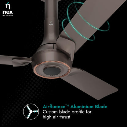 NNEX by BAJAJ Glyde A70 BLDC 1200 MM | BEE 5 Star Rated Premium Ceiling Fan with Remote | 20% Higher Air Thrust* | Airfluence™ Al Blades | 2-Yr Warranty | 5-Yr Motor Warranty 【Mist Brown】