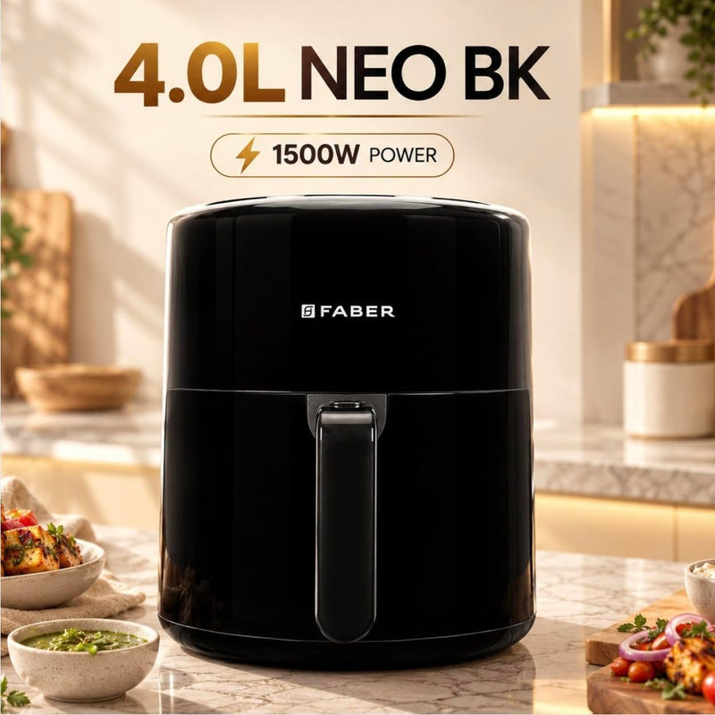 Faber 4L 1500W Digital Air Fryer | Fry, Bake, Roast | 85% Less Oil, 200°C Swirl Heating Technology |8-Preset Menu | Touc