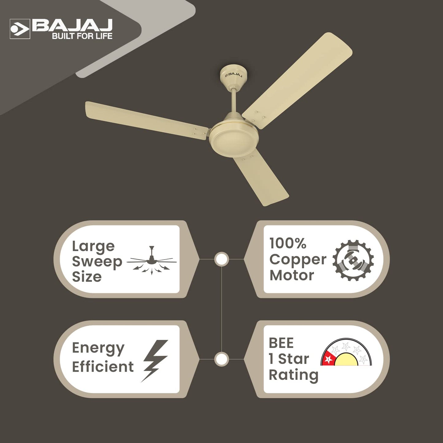 Bajaj Robusta 12S1 1200MM 1 Star Rated Ceiling Fans For Home | BEE Stars Rated Energy Efficient Ceiling Fan | Surgeprotekt Motor | 2 Years Warranty 【Base Ivory】