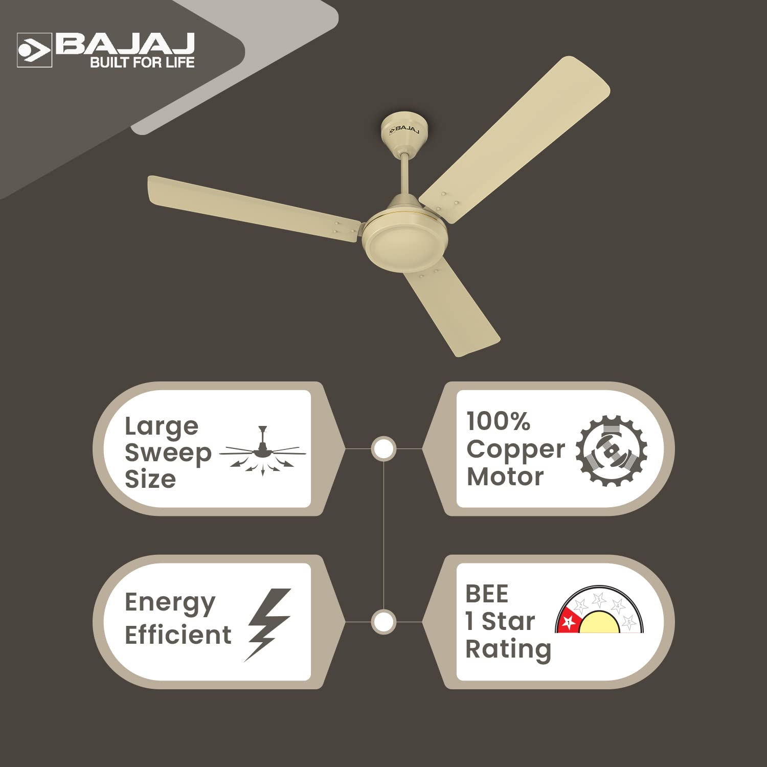 Bajaj Robusta 12S1 1200MM 1 Star Rated Ceiling Fans For Home | BEE Stars Rated Energy Efficient Ceiling Fan | Surgeprotekt Motor | 2 Years Warranty 【Base Ivory】