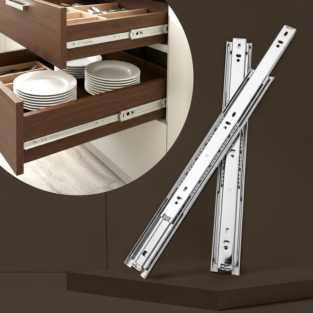 Plantex Drawer Channel/Regular Close Ball Bearing/Channel for Drawer/Telescopic Channel for Wooden & Metals Drawers in Kitchen, Wardrobe, (18-Inch,Silver) 1 Pair Set-1