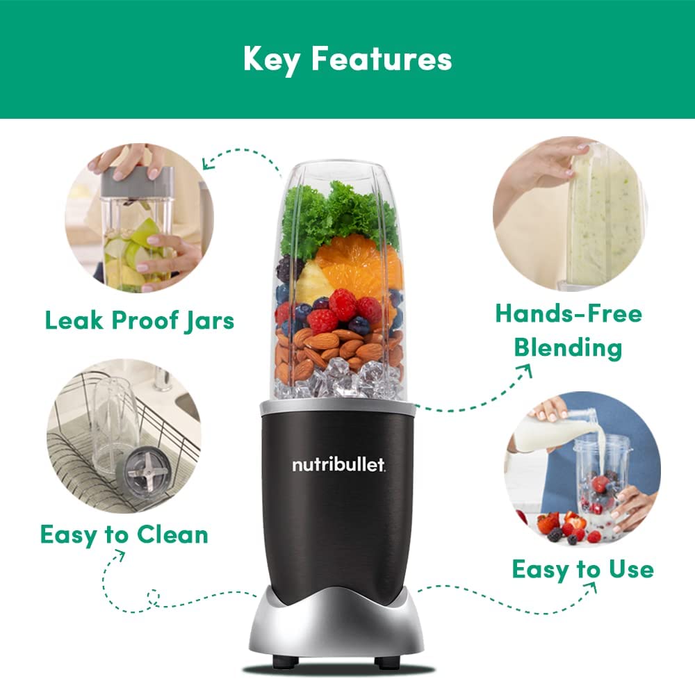 Nutribullet PRO 900W Black, 12 Pcs Set, USA #1 Mixer/Grinder/Smoothie Maker, "The Original Nutribullet", Food Processor, Best Blender, 3 Unbreakable Jars, 2 Blade Set - Wet & Dry