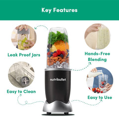 Nutribullet PRO 900W Black, 12 Pcs Set, USA #1 Mixer/Grinder/Smoothie Maker, "The Original Nutribullet", Food Processor, Best Blender, 3 Unbreakable Jars, 2 Blade Set - Wet & Dry