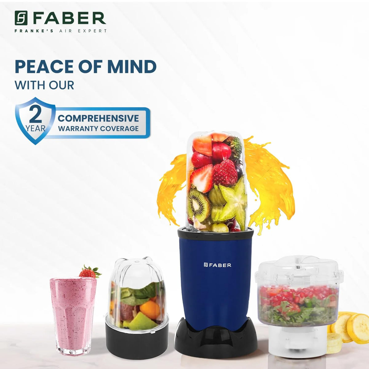 Faber Sportz Blender| 3 PC Jars| Dry/Wet Grinder Chopper,Smoothie,Juice Chutney Maker| Detachable SS Blades|Overheat Pro
