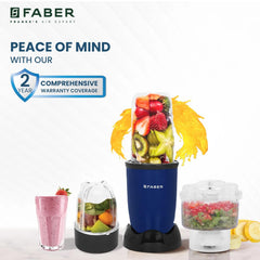 Faber Sportz Blender| 3 PC Jars| Dry/Wet Grinder Chopper,Smoothie,Juice Chutney Maker| Detachable SS Blades|Overheat Pro
