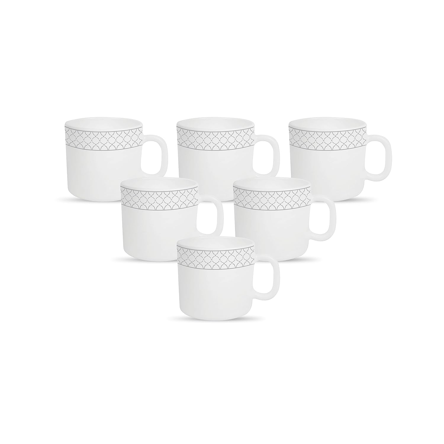 La Opala Diva, Velvett Collection Opal Glass Crockery | Coffee Mug Regular, Set of 6 | Pearl Grey, 190 ml | for Tea & Coffee | Microwave Safe | 100% Vegetarian | Extra Strong | Super Light & White