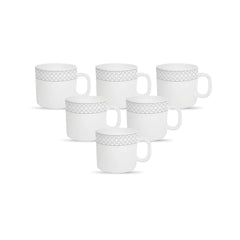 La Opala Diva, Velvett Collection Opal Glass Crockery | Coffee Mug Regular, Set of 6 | Pearl Grey, 190 ml | for Tea & Coffee | Microwave Safe | 100% Vegetarian | Extra Strong | Super Light & White