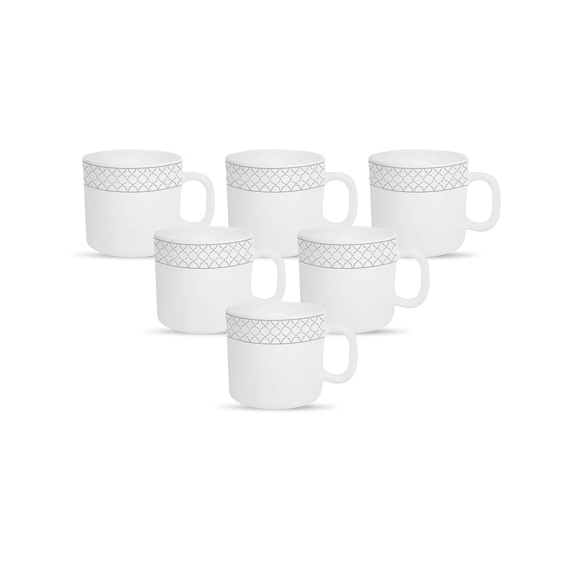 La Opala Diva, Velvett Collection Opal Glass Crockery | Coffee Mug Regular, Set of 6 | Pearl Grey, 190 ml | for Tea & Coffee | Microwave Safe | 100% Vegetarian | Extra Strong | Super Light & White