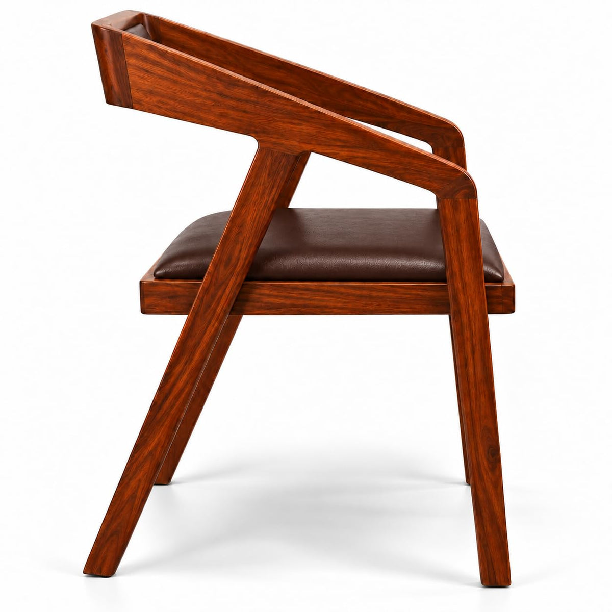 Solid Sheesham Wood Cafe Arm Chair, Walnut + Chocolate Upholstered Seat, Modern Wooden Accent Chair, Set of 2 (