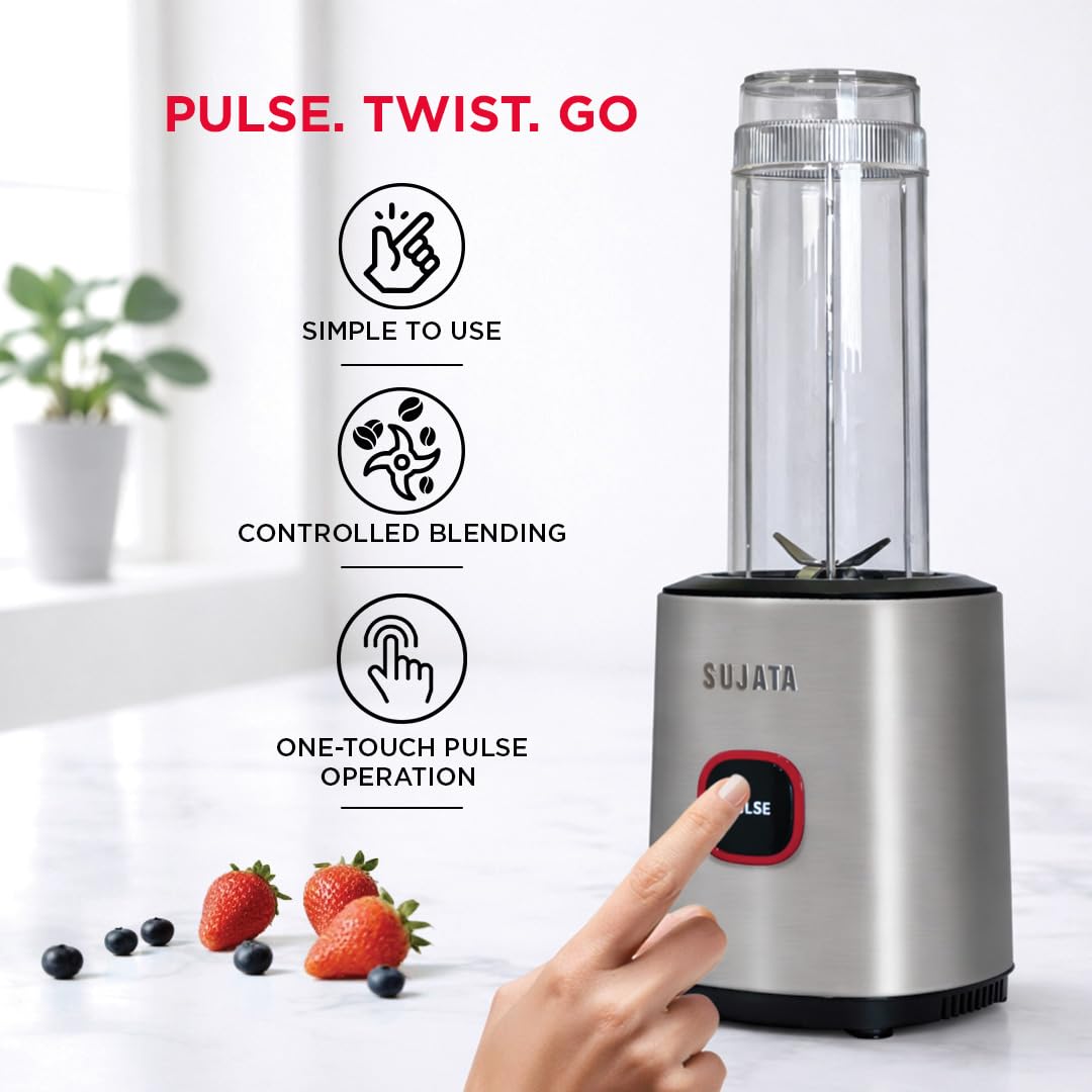 Sujata Nutromatic 600 Watt Electric Blender | Personal Blender for Smoothies, Juices & Nutritious Drinks with 3 Multipurpose Jars Including Travel Jar